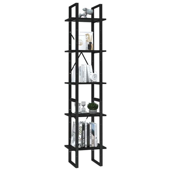 vidaXL Book Cabinet Black Engineered Wood Medium 5 Tier Book Cabinet