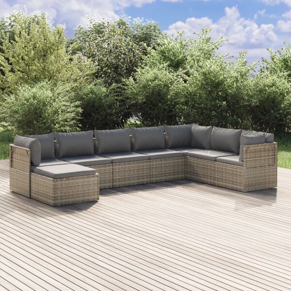 vidaXL Garden Lounge Set Grey PE rattan, steel, polyester, PVC Large