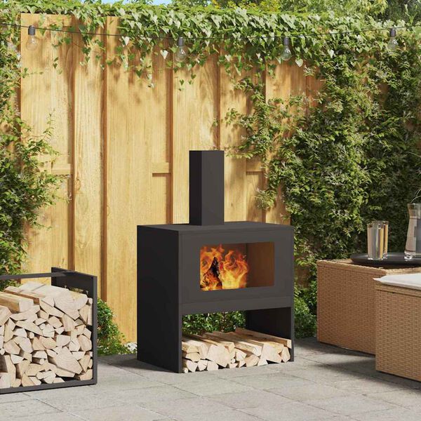vidaXL Fire Pit Black 23.62 x 15.75 x 37.80 in Steel