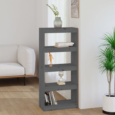vidaXL Book Cabinet/Room Divider Gray 23.6"x11.8"x53.3" Solid Wood Pine