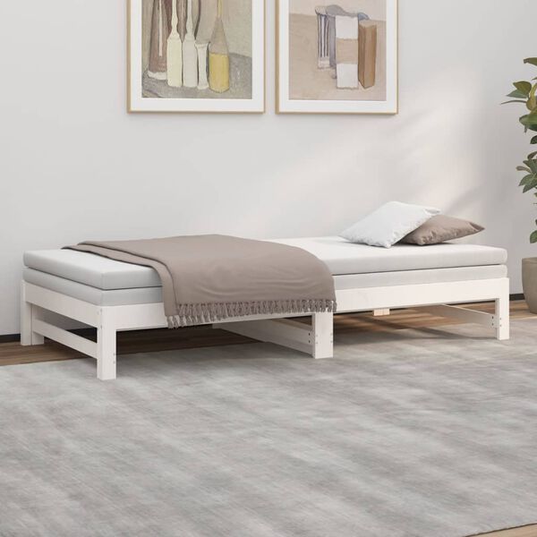 vidaXL Day Bed White Solid pine wood Double Convertible Day Bed
