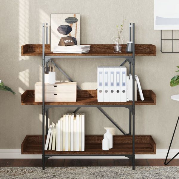 vidaXL Bookcase Brown oak Engineered wood and metal 39.4 x 13.0 x 42.7 in