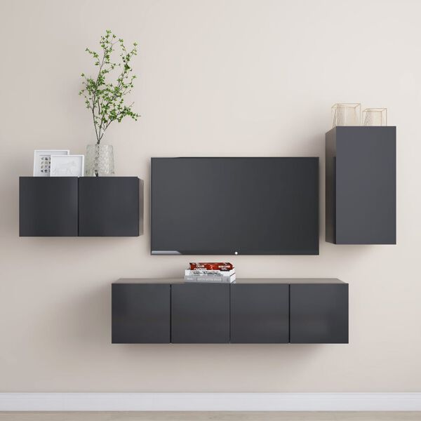 vidaXL TV Cabinet Set Gray Engineered Wood Medium TV Cabinet Set