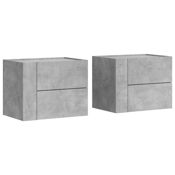 vidaXL Wall-mounted Bedside Cabinet Set of 2 Concrete gray Engineered wood