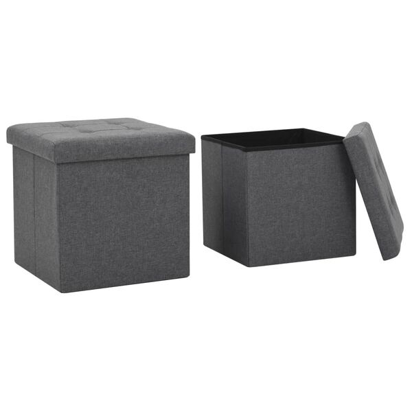 vidaXL Storage Stool Set of 2 Dark Grey Faux linen, MDF, foam Medium