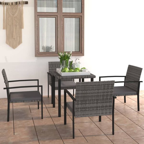 vidaXL Dining Set Grey Poly rattan 5 Piece Set Light Weight Dining Set