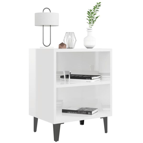 vidaXL Industrial Bedside Cabinet High gloss white Engineered wood, metal