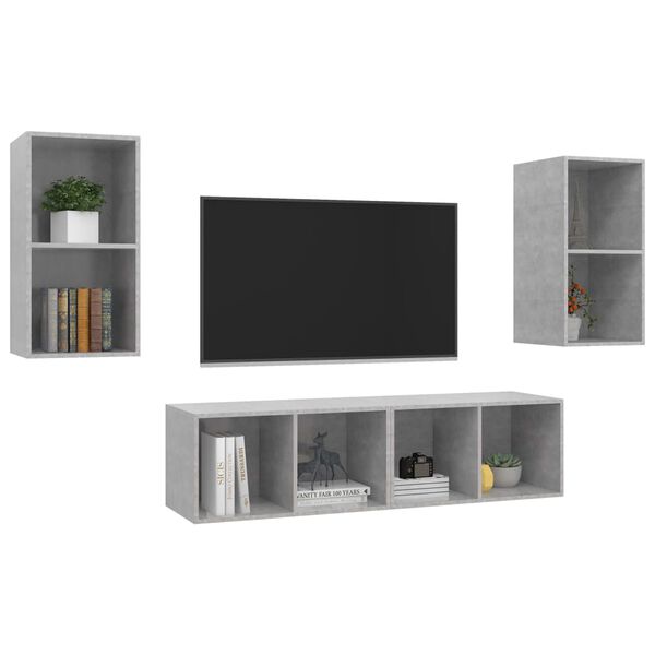 vidaXL Wall-mounted TV Stands 4 pcs Concrete Gray Engineered Wood
