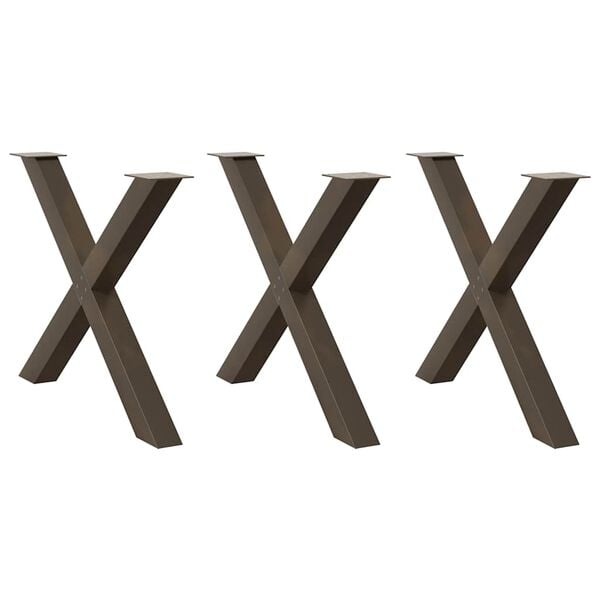 vidaXL Dining Table Legs X-Shaped 3 pcs Natural Steel 35.4x(28.3-28.7)" Steel