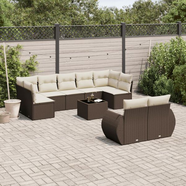 vidaXL Garden Sofa Set Brown, Cream White