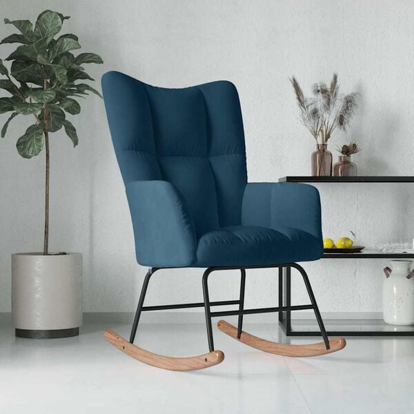 vidaXL Rocking Chair Blue Velvet Medium Nice Design Rocking Chair