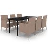 vidaXL 7 Piece Patio Dining Set with Cushions Poly Rattan and Glass