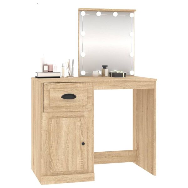 vidaXL Dressing Table with LED Sonoma Oak 35.4x19.7x52.2" Engineered Wood