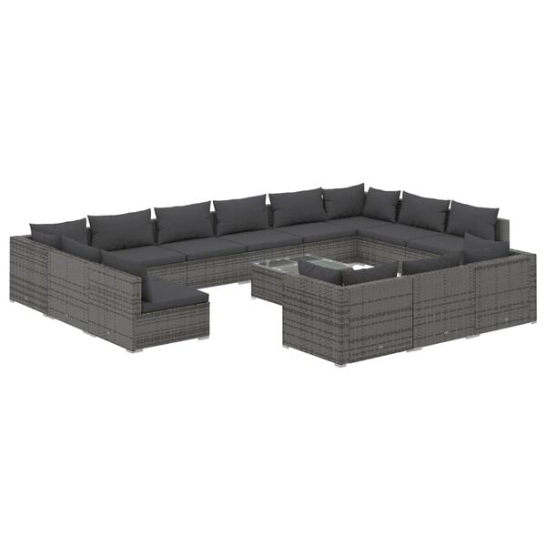 vidaXL Garden Lounge Set Grey PE Rattan, Powder-Coated Steel, Plastic, Glass