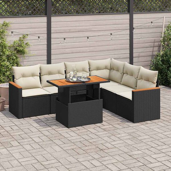 vidaXL Garden Sofa Set Black, Cream White