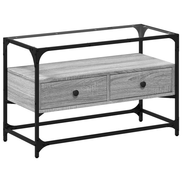 vidaXL TV Cabinet Gray Sonoma Engineered Wood and Glass Medium