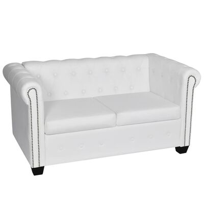 vidaXL Chesterfield Sofa Set 2-Seater and 3-Seater White Faux Leather