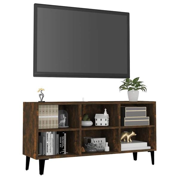vidaXL TV Stand with Metal Legs Smoked Oak 40.7"x11.8"x19.7"