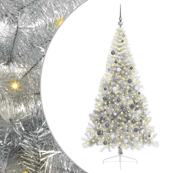 vidaXL Artificial Pre-lit Christmas Tree Silver 82.7" PET