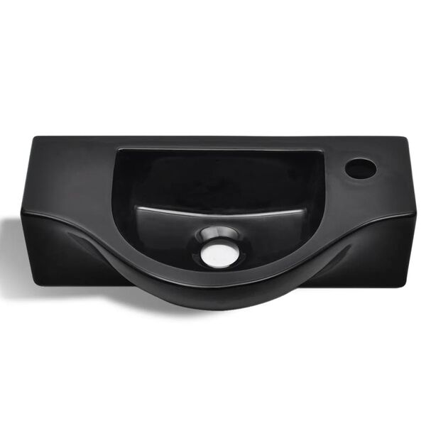 vidaXL Ceramic Bathroom Sink Basin with Faucet Hole Black