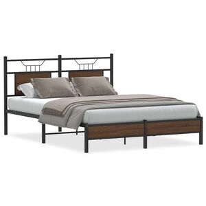 vidaXL Bed Frame without Mattress Brown Oak 55.1x74.8&rdquo; Engineered Wood