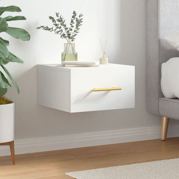 vidaXL Wall-mounted Bedside Cabinet White Engineered Wood 13.8x13.8x7.9 in