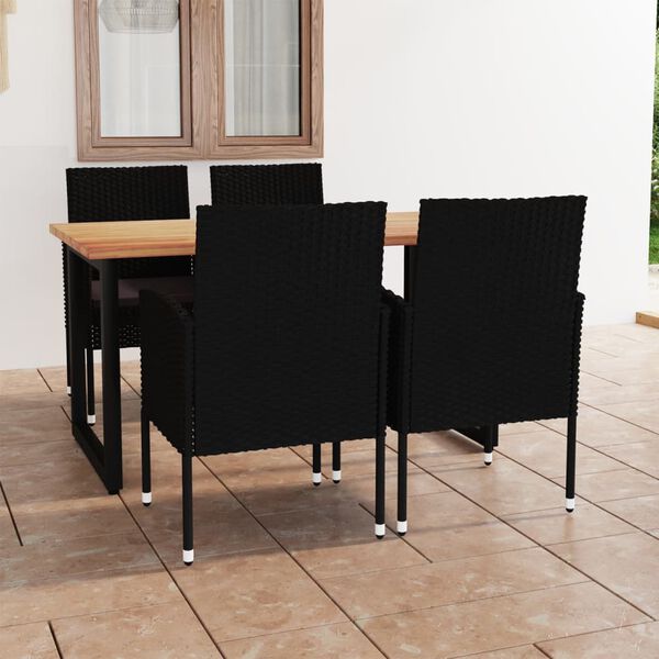 vidaXL 5 Piece Patio Dining Set with Cushions Poly Rattan Black
