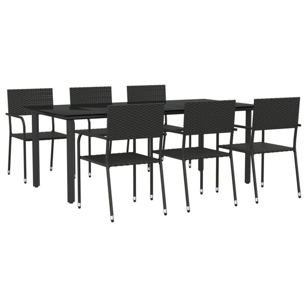 vidaXL Garden Dining Set Black Poly Rattan and Steel Standard Durable