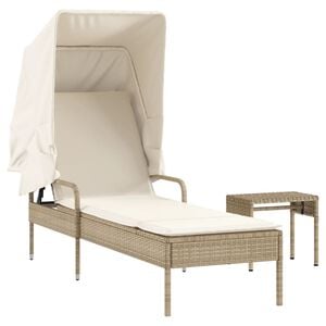 vidaXL Sun Lounger with Canopy and Table Beige Poly Rattan