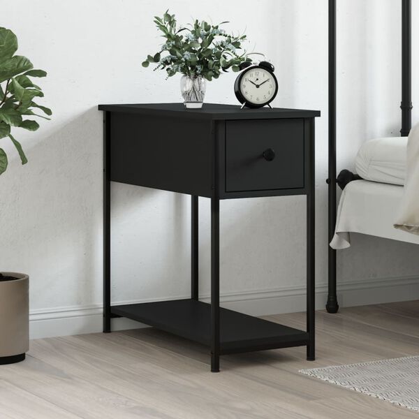 vidaXL Bedside Cabinet Black Engineered wood, iron Compact
