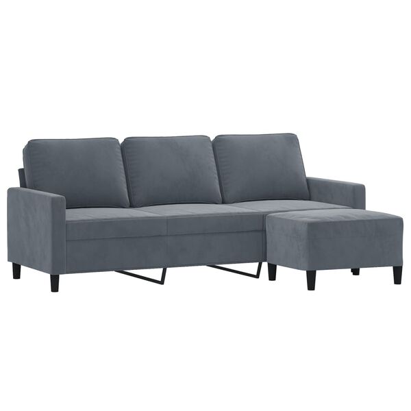 vidaXL 3-seater Sofa With Footstool Dark Grey Velvet, Plywood, Metal, Foam