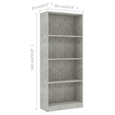 vidaXL 4-Tier Book Cabinet Concrete Gray 23.6"x9.4"x55.9" Chipboard