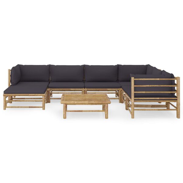 vidaXL Garden Lounge Set Dark grey cushions Bamboo, Polyester