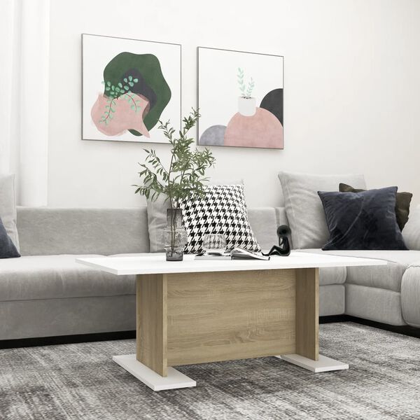 vidaXL Coffee Table White and Sonoma Oak Engineered Wood