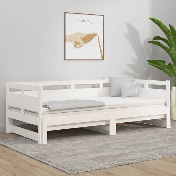 vidaXL Pull-out Day Bed White Solid pine wood 2x