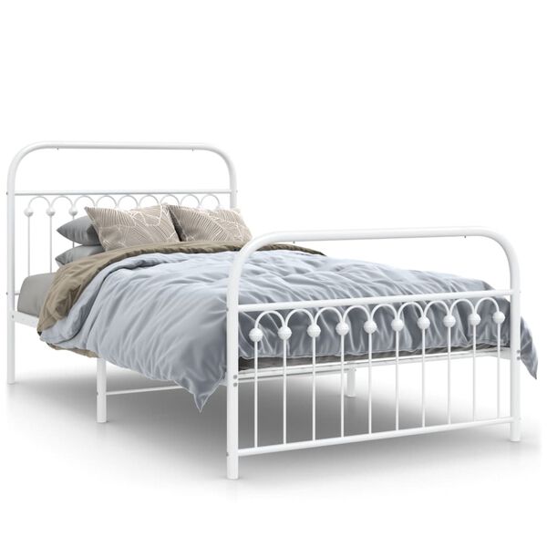 vidaXL Bed Frame White Steel Twin Bed Frame Rectangular