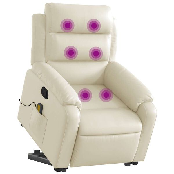 vidaXL Stand up Massage Recliner Chair Cream Faux Leather
