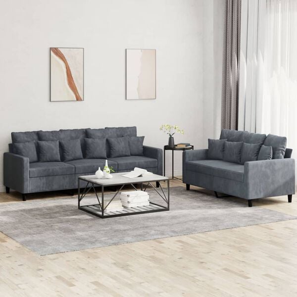 vidaXL Sofa Set Dark Grey Velvet (100% polyester), metal, textilene, plywood