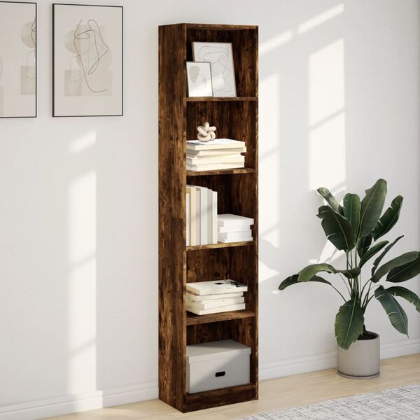 vidaXL Bookcase Smoked oak Engineered wood Tall Bookcase Rectangular