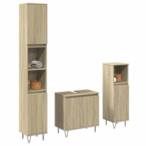 vidaXL Bathroom Furniture Set Sonoma Oak Engineered Wood Medium