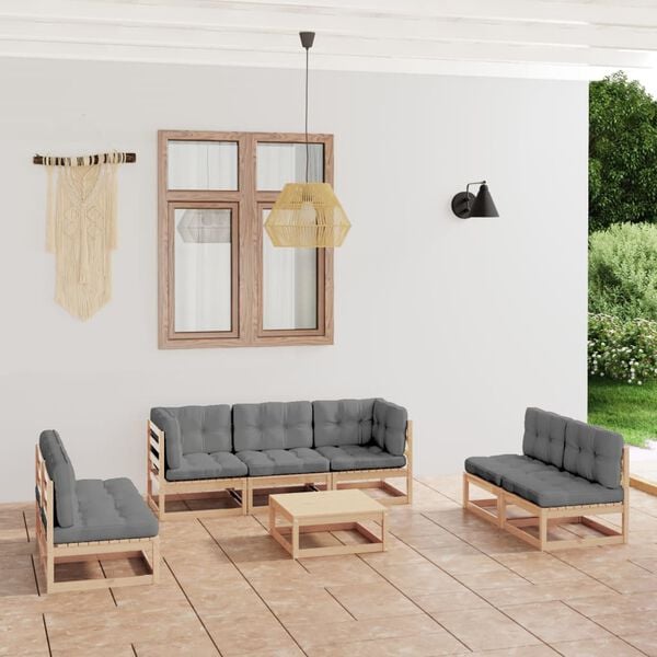 vidaXL Garden Lounge Set Natural Wood Solid pinewood, 100% polyester