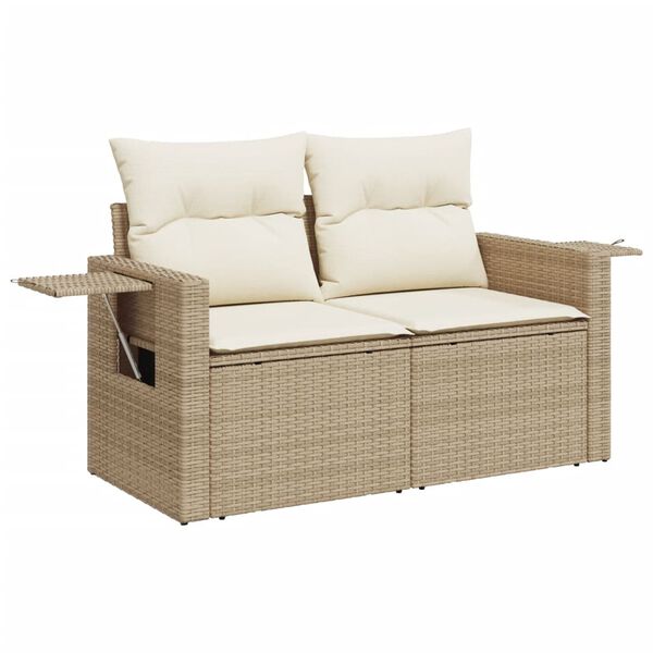 vidaXL Garden Sofa Set Beige PE Rattan Large Adjustable Feet