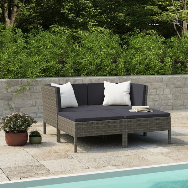 vidaXL Garden Furniture Set Grey PE rattan, powder-coated steel, polyester