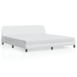 vidaXL Bed Frame White Faux Leather, Metal, Solid Pine Wood, Plywood Full