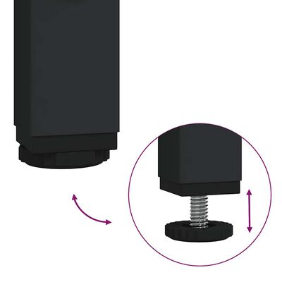 Close-up showing adjustable leg or foot levelers on bottom of furniture leg