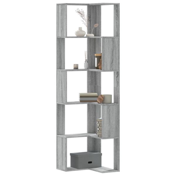 vidaXL Corner Bookcase 5-Tier Grey Sonoma 19.7x19.7x70.5" Engineered Wood