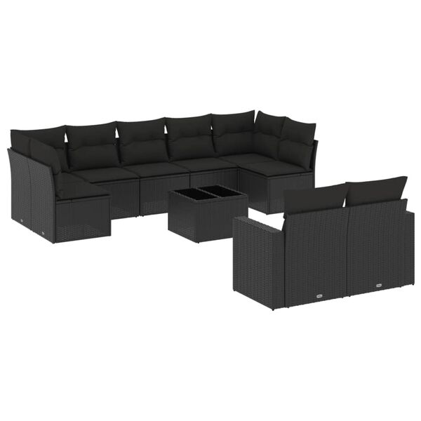 vidaXL Garden Sofa Set Black PE Rattan, powder-coated steel, tempered glass