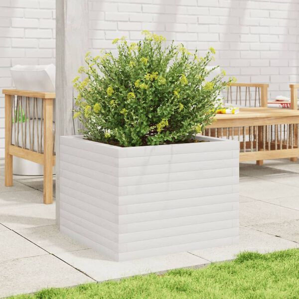 vidaXL Garden Planter White Solid Pine Wood 23.6x23.6x17.9 in