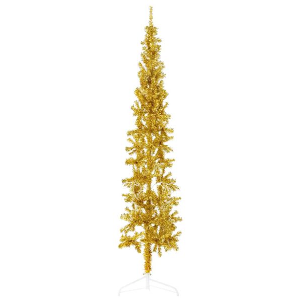 vidaXL Slim Artificial Half Christmas Tree Gold PVC Skinny