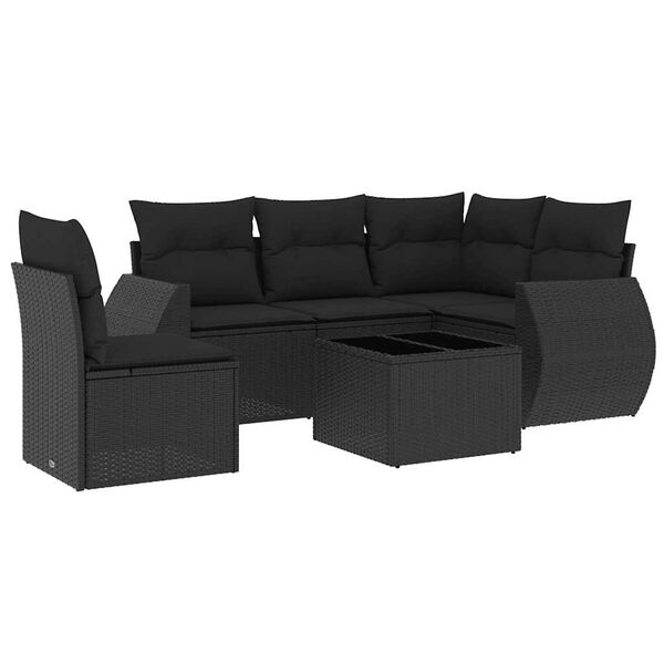 vidaXL Garden Sofa Set Black PE rattan, powder-coated steel, tempered glass